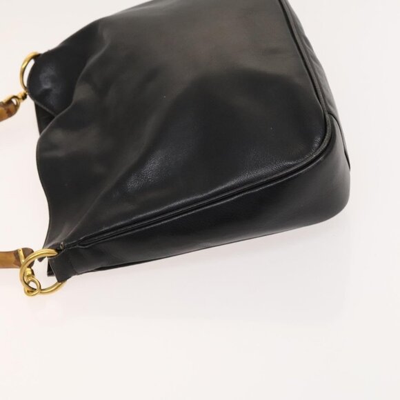 GUCCI Bamboo Shoulder Bag Leather 2way Black Gold - Picture 5 of 16